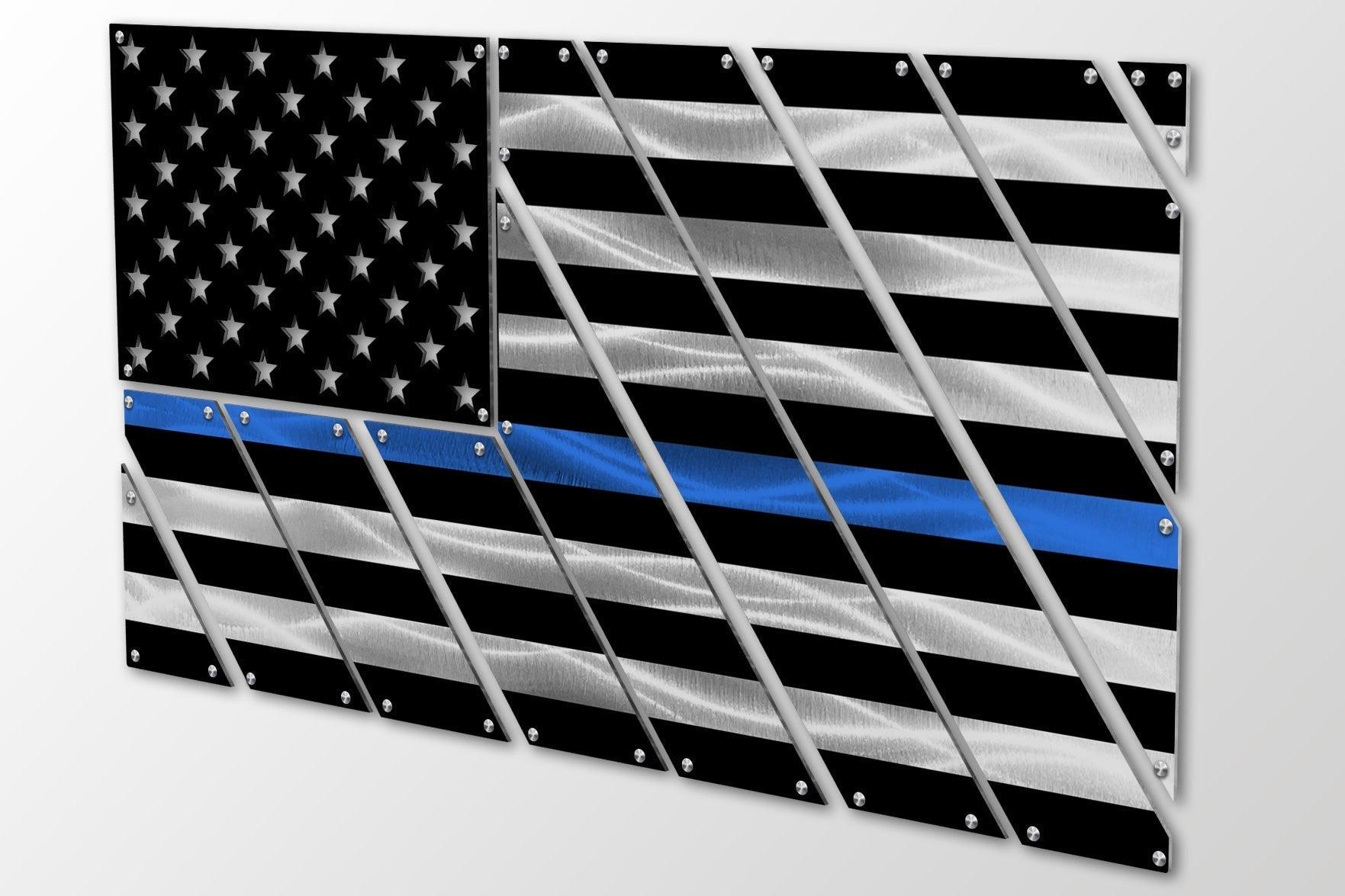 Flags - Police Thin Blue Line Multi-Panel Metal American Flag Gift