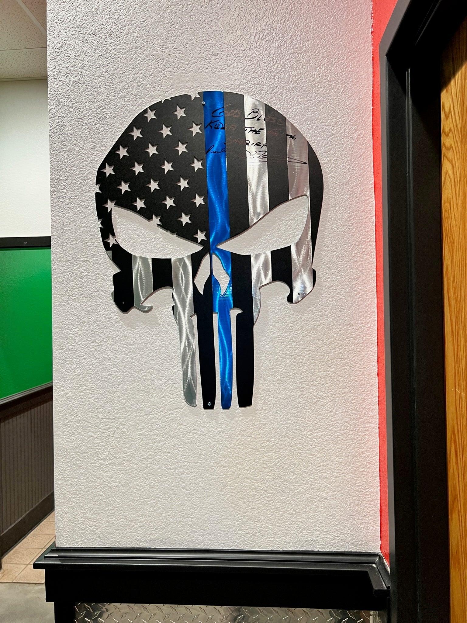 Flag - Police Thin Blue Line Punisher Skull American Flag