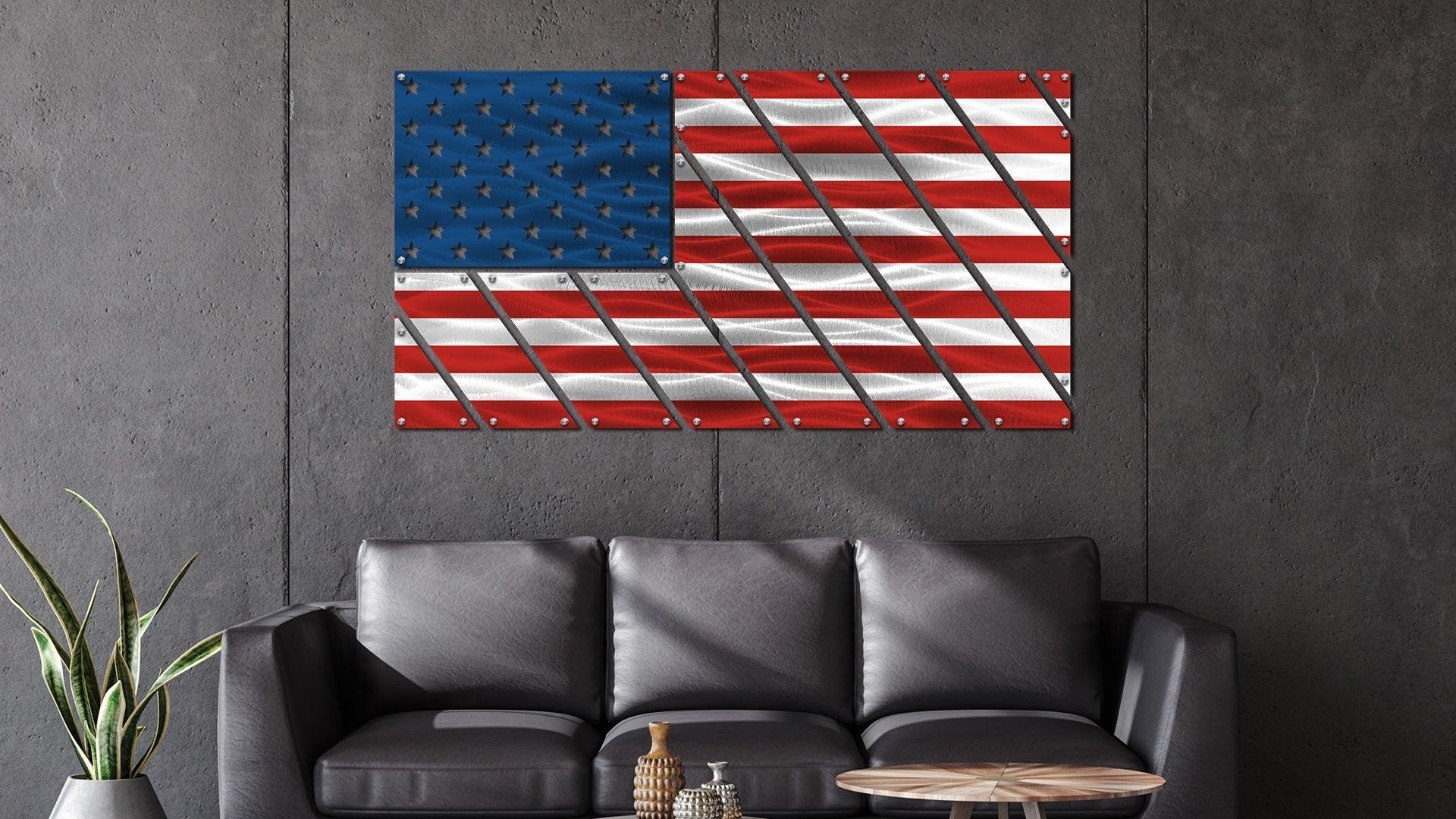 Flags - Police Thin Blue Line Multi-Panel Metal American Flag Gift