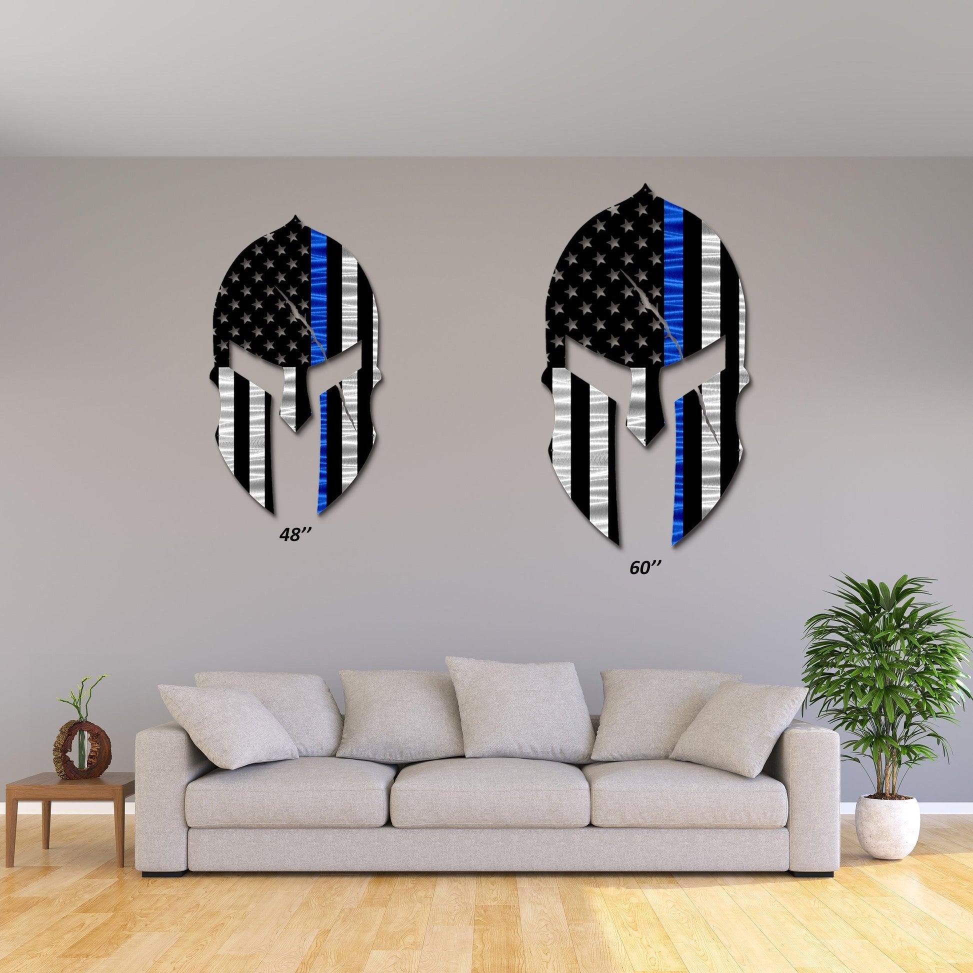 Flag - Police Thin Blue Line Spartan Helmet American Flag Gift